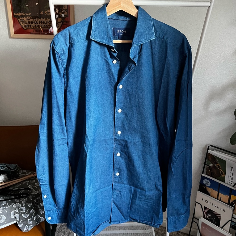 Eton Chambray Spread Collar Dress Shirt